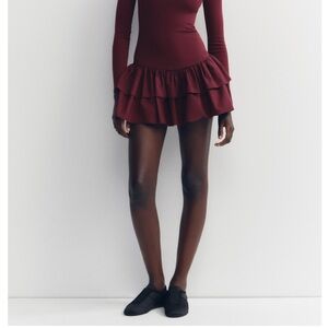 Burgundy Ruffled Skirt Dress